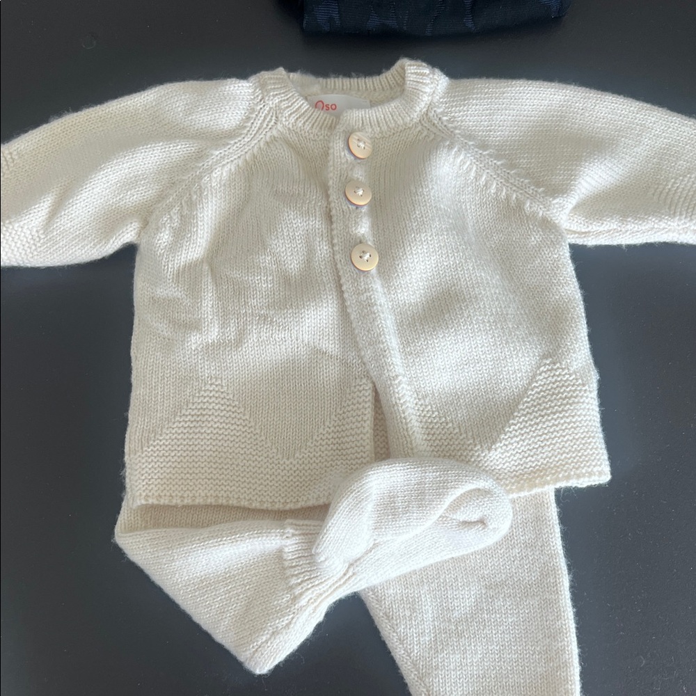 OSO Cream Knit Baby Cardigan & Pants Set
